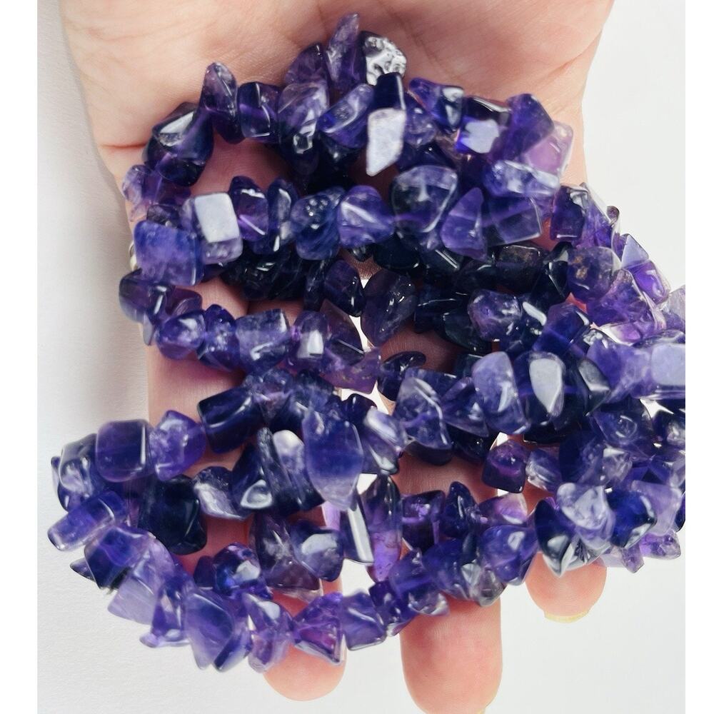 Vintage Amethyst Chip Bead Necklace 38 Inch Long Strand Purple Gemstone Jewelry